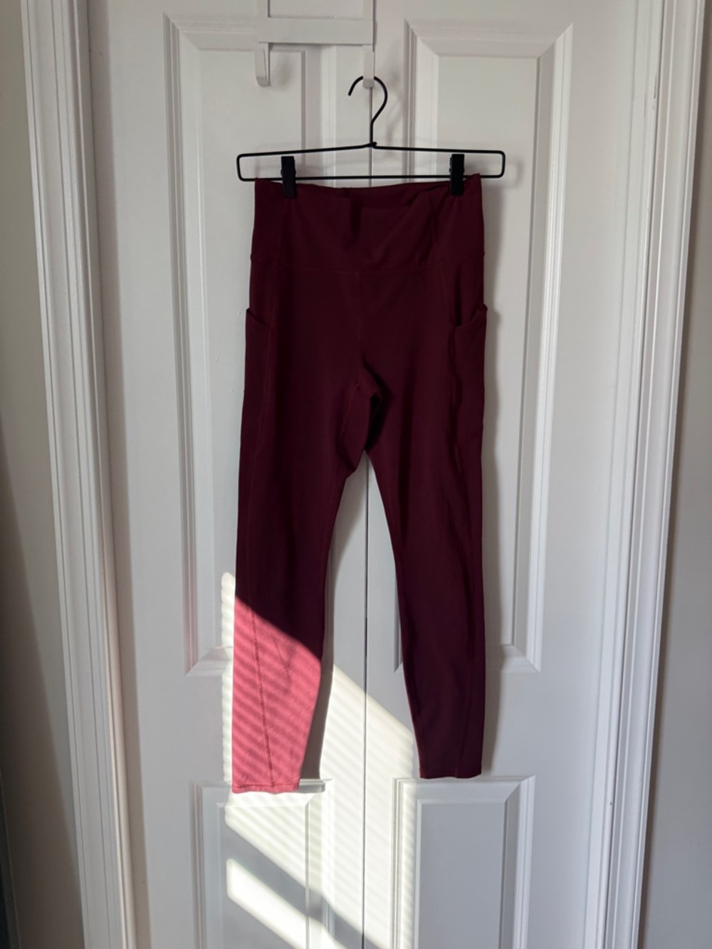 Fabletics Maroon High-Rise Leggings with Side Pockets